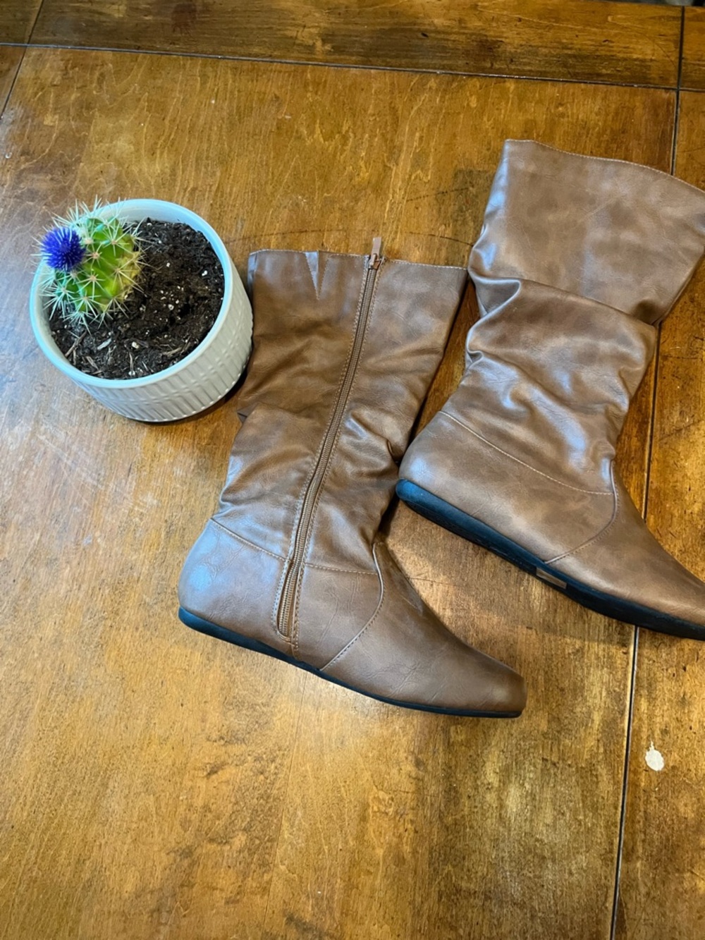 Classic Brown Mid-Calf Vegan Leather Women’s Boots